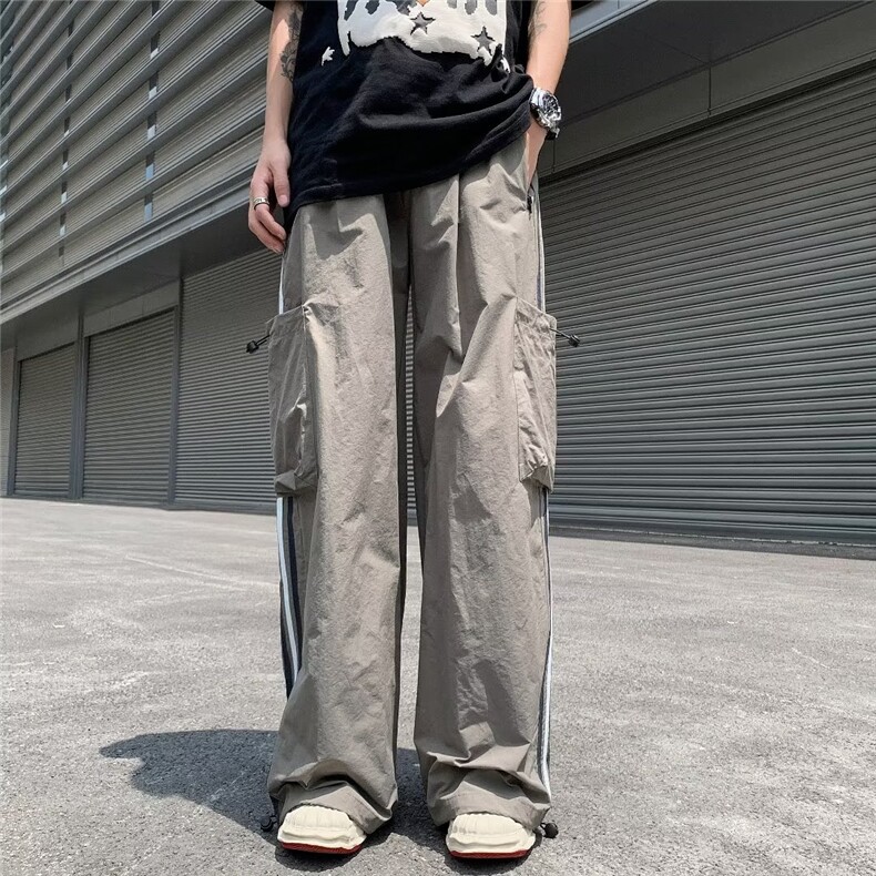 夏季长裤直筒男工装裤时尚潮牌休闲裤青春流行条纹撞色潮宽松型,男装休闲裤,星座716-3