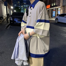 港风拼接撞色Polo衫男夏季半袖T恤韩版潮流短袖T恤T1040-P35，男装T恤，星座512-2
