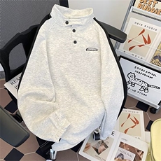 美式复古拼接半高领卫衣男春秋潮牌宽松套头上衣立领外套Q72/P46，女装短外套，星座506B
