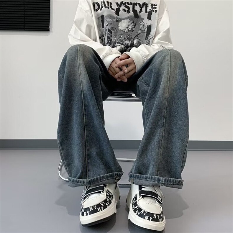 春秋青少年牛仔裤子男高街水洗做旧直筒裤潮牌vibe宽松K1326-P45,男装牛仔裤,星座1109-3