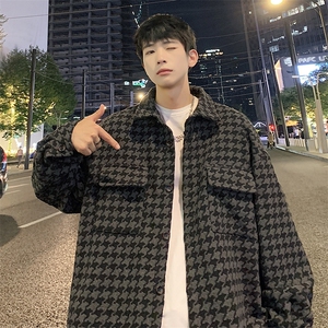 特批P59无差价24秋款高级感衬衫夹克千鸟格翻领毛呢外套男J25861图片