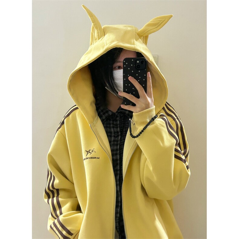 【有货】A1021CC-特P52三杠条纹织带小恶魔耳朵连帽开衫卫衣男女,男装卫衣,星座1007（原301D）