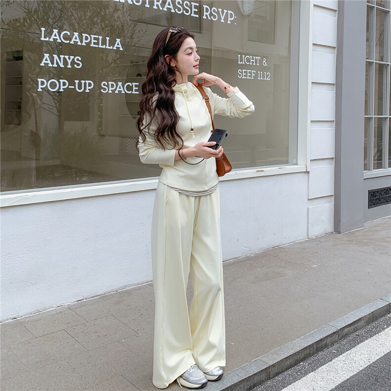 【新品】条纹拼接假两件上衣阔腿裤两件套,女装套装/套裙,2B076