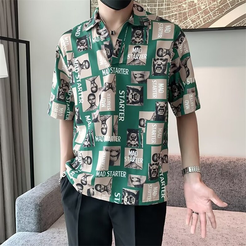 夏季冰丝V领T恤男翻领短袖POLO衫薄款半袖夏装上衣半截袖t C3011图片