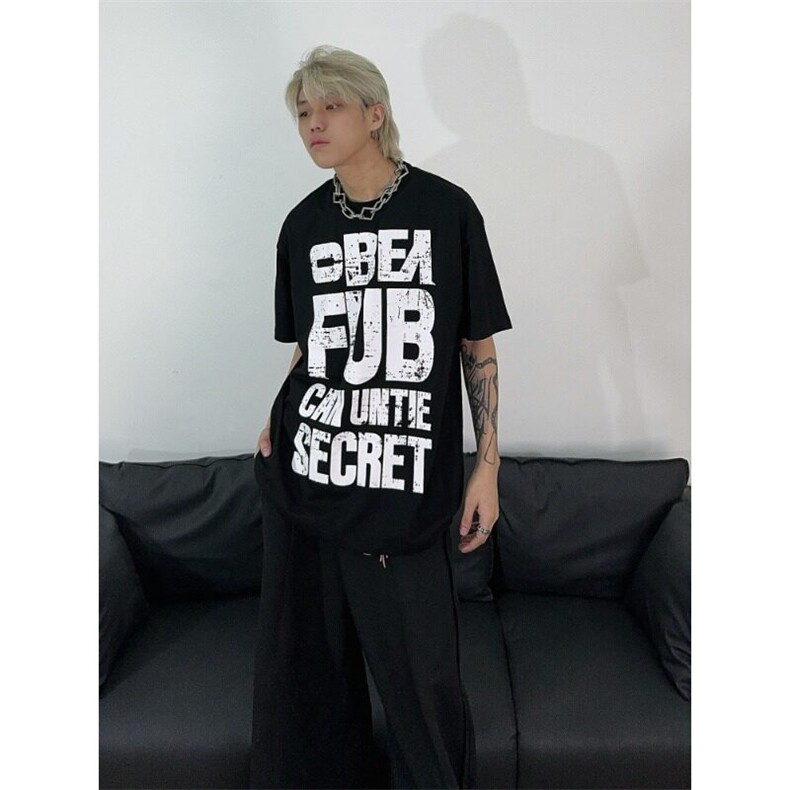 高品质纯棉短袖-宽松落肩款-白墨印花尺码:M-3XL,男装T恤,星座506A
