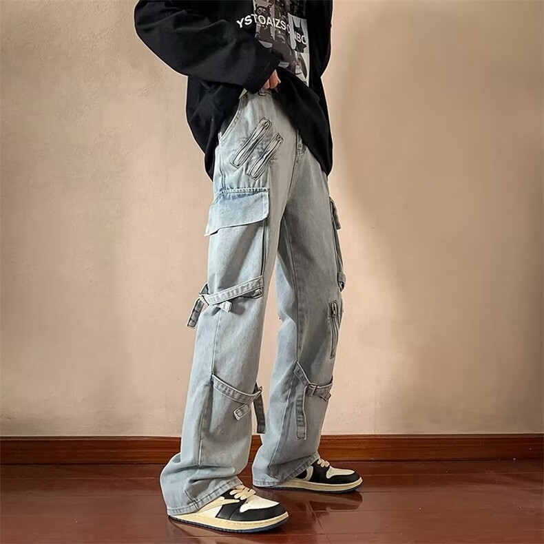 oversize工装牛仔裤男女秋冬vibe美式长裤子ins高街潮牌N3840-P50,男装牛仔裤,星座1008-1