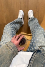 现货欧美hiphop炸街提花满印牛仔裤男K5826-P50，男装牛仔裤，星座205