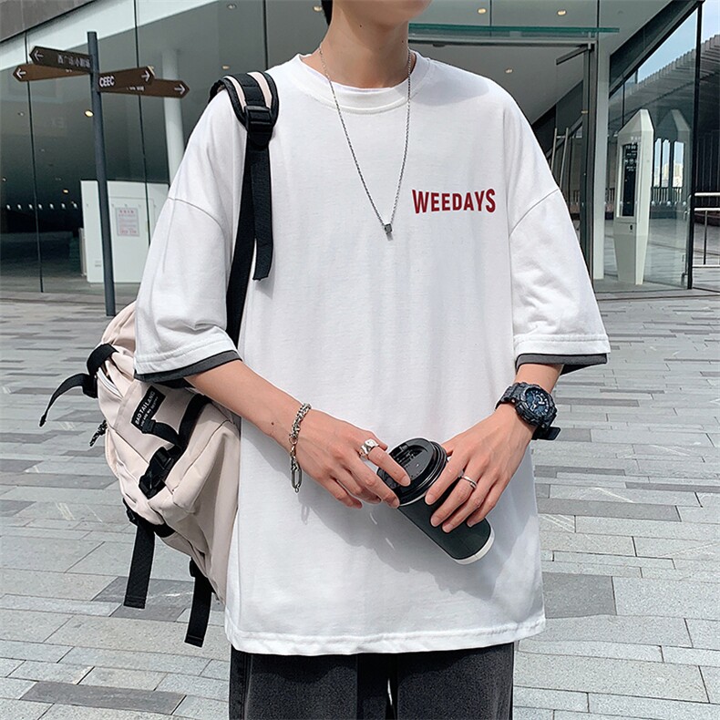 JT55113-P25假两件短袖t恤男大码胖子半袖体恤半截袖港风,男装T恤,电商A040