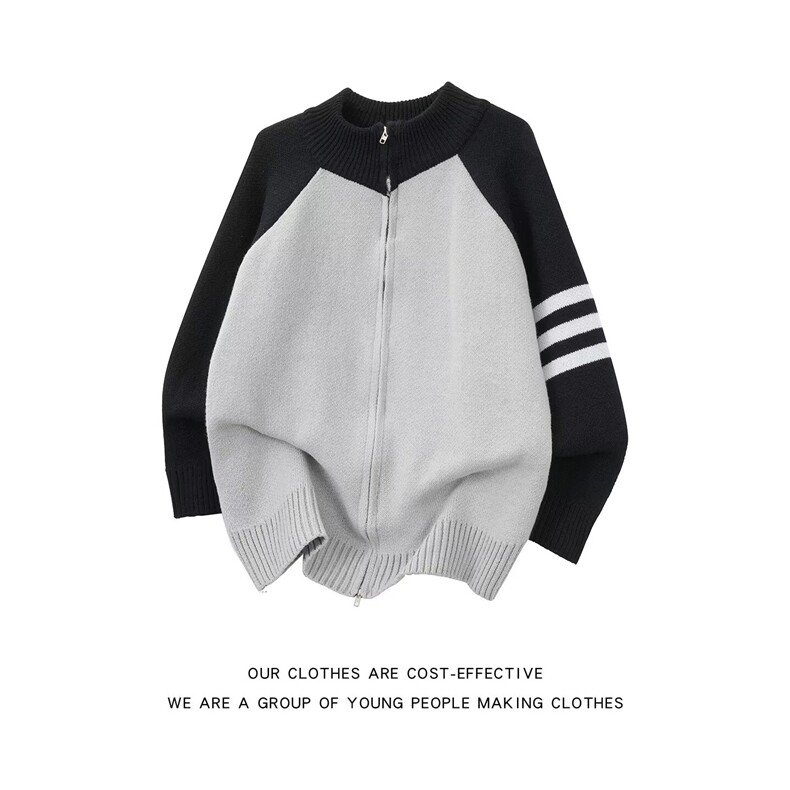 开衫毛衣男秋季潮牌立领撞色针织外套男生休闲毛线衣服冬装，男装针织衫/毛衣，星座1018A