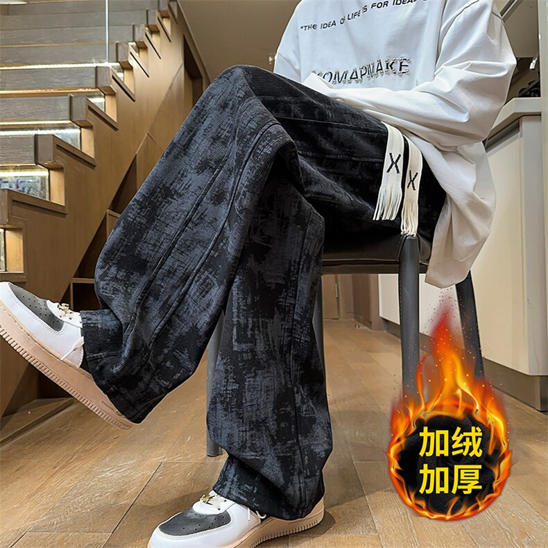 灯芯绒裤子男女冬直筒宽松阔腿加绒休闲裤227-1*K889加绒P40控68图片