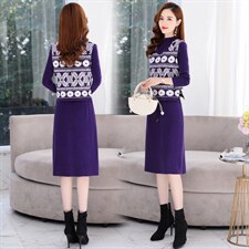 2021秋季新款时尚气质有女人味的两件套毛衣连衣裙，女装连衣裙，金典明美