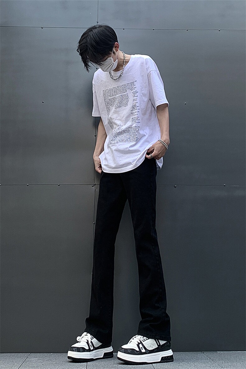 春夏主推大码黑色毛边破洞微喇黄泥牛仔裤直筒裤K10-P50,男装牛仔裤,星座205