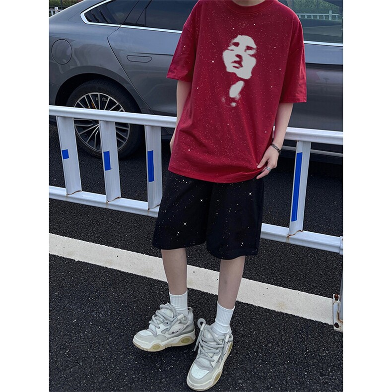 可48小时发货支持抖音得物来样二开美式满天星亮片短袖T恤MTX671,男装T恤,电商A486