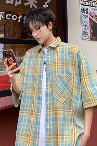 短袖衬衫男夏季新款磨毛格子衬衣DX711-特批25 无差价图片