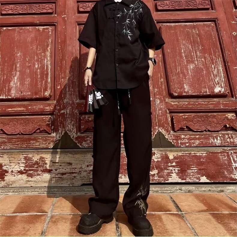 男新款青少年休闲新中式刺绣西裤KK84P38,男装西裤,星座1116-2