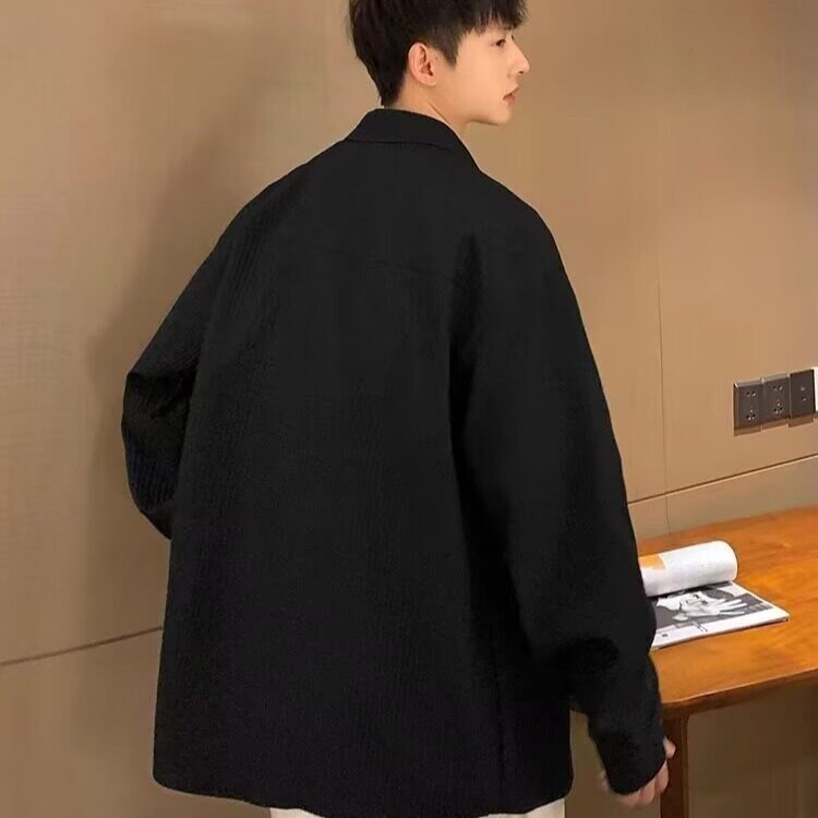 384-P362025休闲情侣衬衫男青年秋季新款港风潮宽松提花长袖,男装衬衫,电商B323A