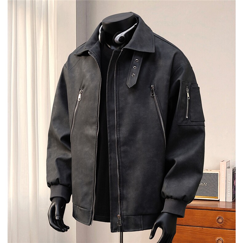 1扎染双拉链大口袋大码M-5XL面层：PU皮夹克JK77867P90控148，男装夹克，星座226-2