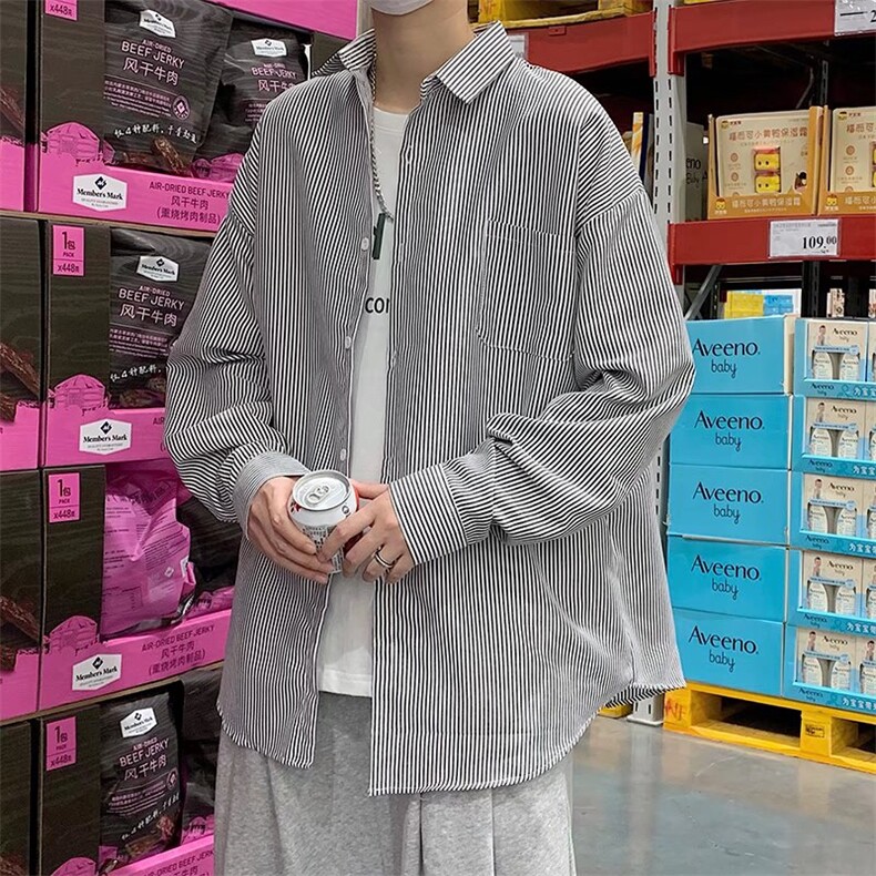 长袖衬衫男港风日系春季韩版牛津纺条纹衬衣C9639P30，男装衬衫，星座1116-2