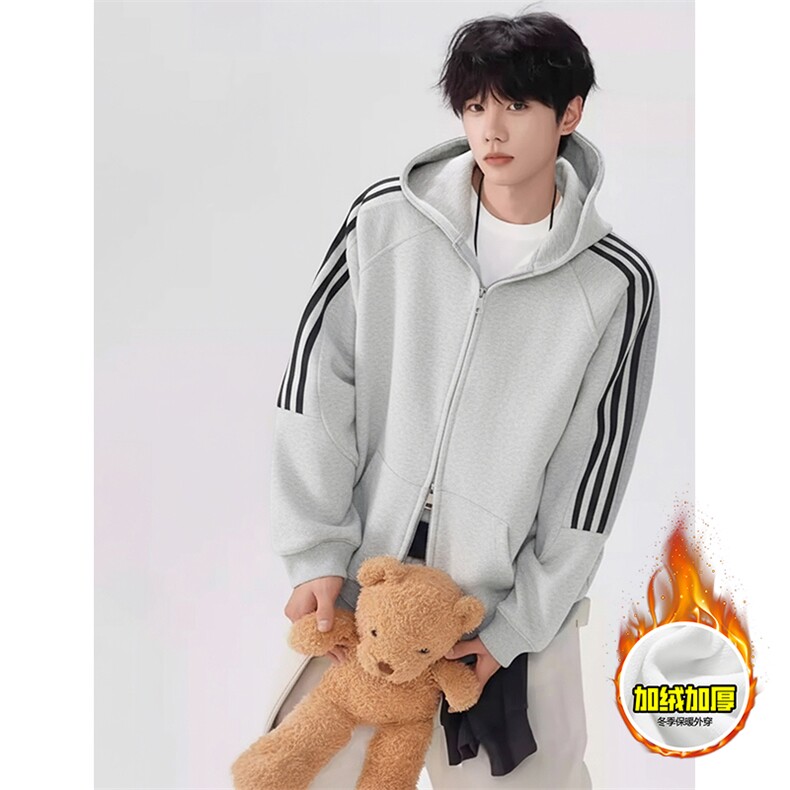 480G重磅加绒硬挺boxy男女秋冬美式高街结构三条杠卫衣开衫厚外套，女装短外套，电商A486