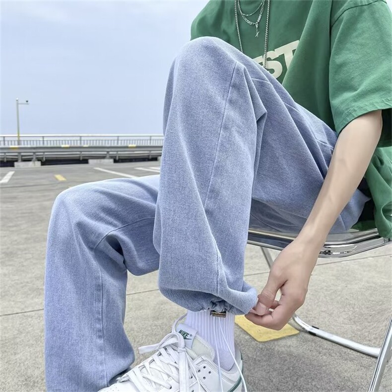 牛仔裤男夏季潮牌宽松大码休闲裤子高街设计感N3079P40图片