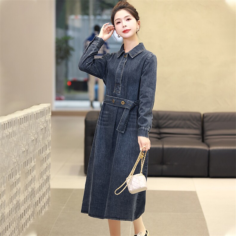 牛仔连衣裙女小个子2023春秋新款时尚独特高级感气质收腰衬衫裙子，女装连衣裙，浙宝2-166