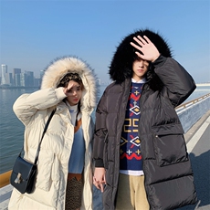 情侣装冬装连帽大毛领中长款情侣棉衣MY916P158控188，男装棉衣，电商A409-1