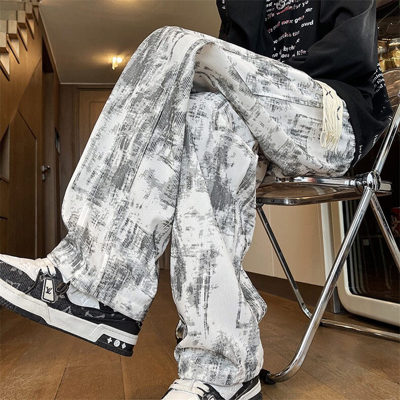 现货库存10W+YK86021-TP25加绒P30抖音扎染灯芯绒卫裤秋,男装休闲裤,电商A086-1