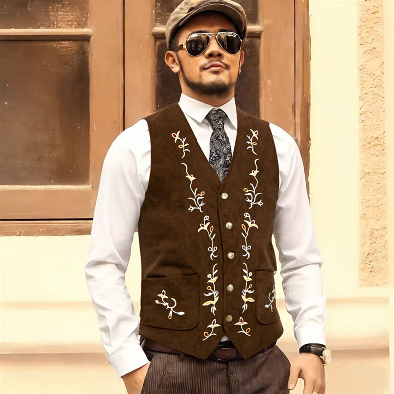 男士时尚撞色绣花单排扣西装马甲M132P50，男装西服套装，星座1314