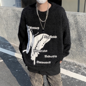 秋冬美式复古潮牌仿水貂毛蝴蝶毛衣男慵懒风针织衫上衣 M1645-P55图片