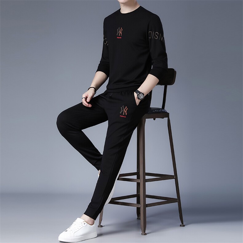 春季新款中年男装圆领卫衣长袖T恤衫男中青年打底衫TTH88910-P145,男装休闲套装,电商B212（原钱塘6029）