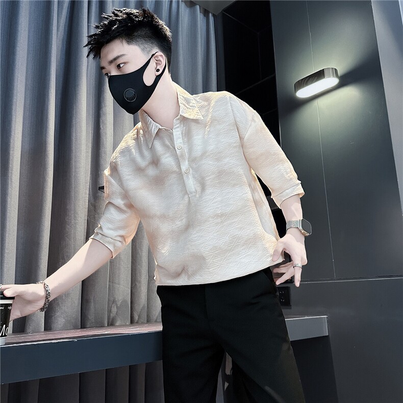 扎染印花七分袖衬衫男潮牌痞帅社会小伙店主风301C-CS24-P58控78,男装衬衫,星座301C（原B323）