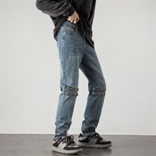 牛仔裤男秋季潮大码休闲裤子高街高弹厚款膝盖拉链F5068P58，男装牛仔裤，星座1116-2