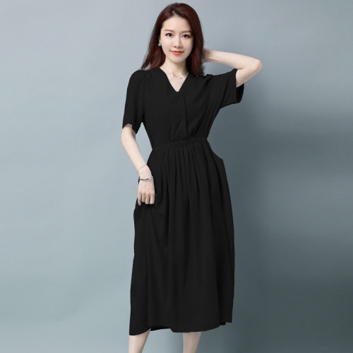 板酷2026夏装新款时尚短袖连衣裙大摆捏褶系带B635,女装连衣裙,板酷