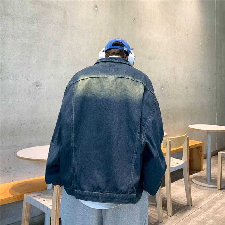 复古水洗渐变做旧蓝牛仔外套男春秋季设计感宽松工装夹克M1007,男装夹克,星座506