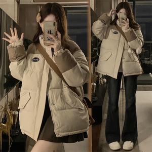 C859-P120撞色加厚立领面包服女冬新款学生宽松拼接棉衣棉服外套图片