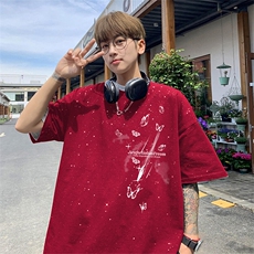 可48小时发货支持抖音得物来样二开美式满天星亮片短袖T恤MTX642，男装T恤，电商A486