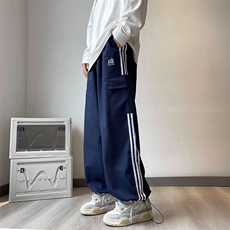 美式复古宽松直筒百搭工装裤秋季侧边条纹休闲阔腿裤男K7379-P38，男装休闲裤，星座512-4