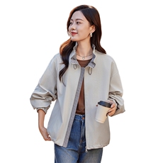 抽绳立领短款外套女2025秋新款宽松休闲穿搭格里韩版工装夹克风衣，女装短外套，靓衣阁