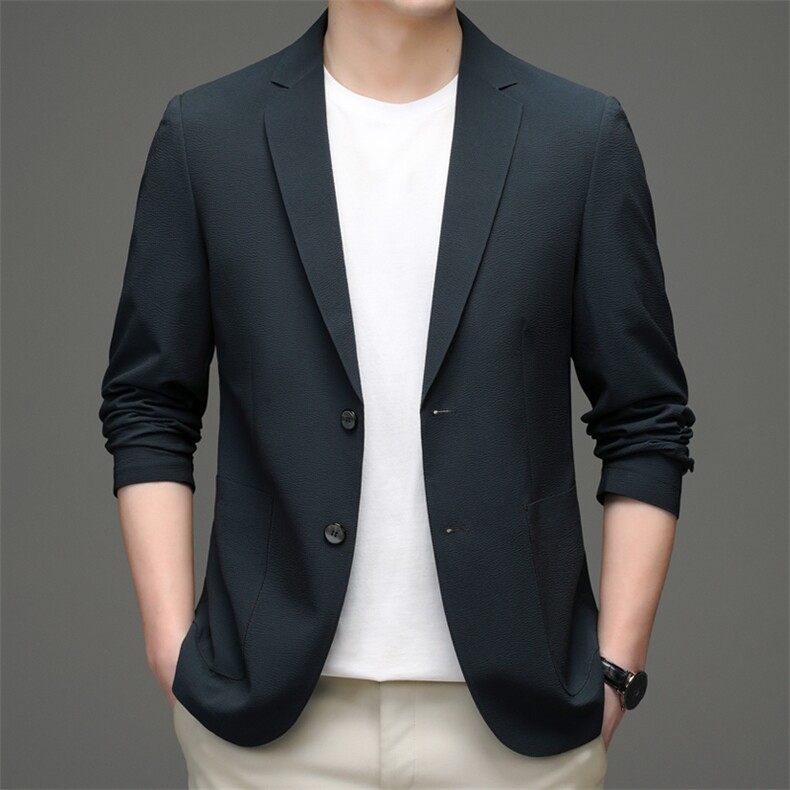 秋季新款2022宽松免烫男士西服长袖外套薄款翻领上衣时尚百搭,男装西服,电商B212（原钱塘6029）