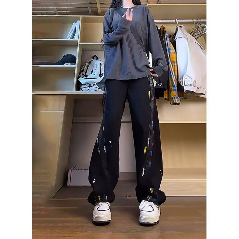 GJ15-P50 泼墨涂鸦牛仔裤男直筒宽松工装裤春秋款裤子图片