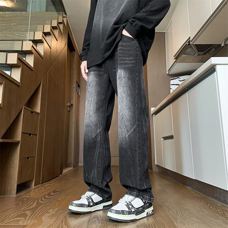 S028-P42复古水洗渐变潮牌美式阔腿牛仔裤，男装牛仔裤，星座1503
