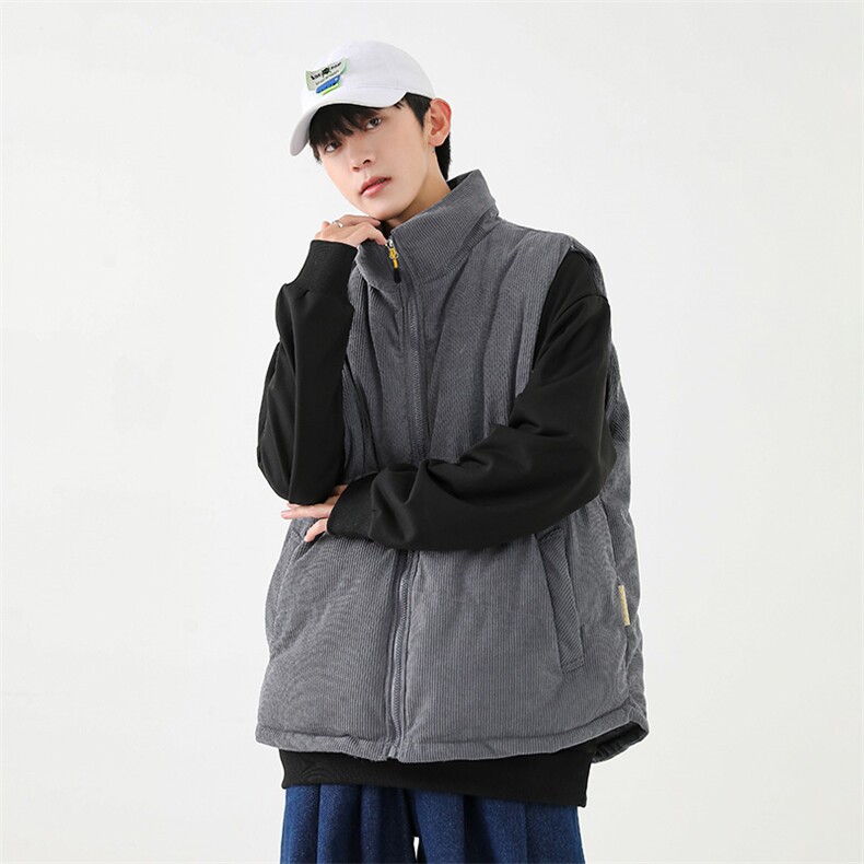 冬季灯芯绒棉马甲男复古加厚立领棉服情侣外套配挎包8516-P70图片