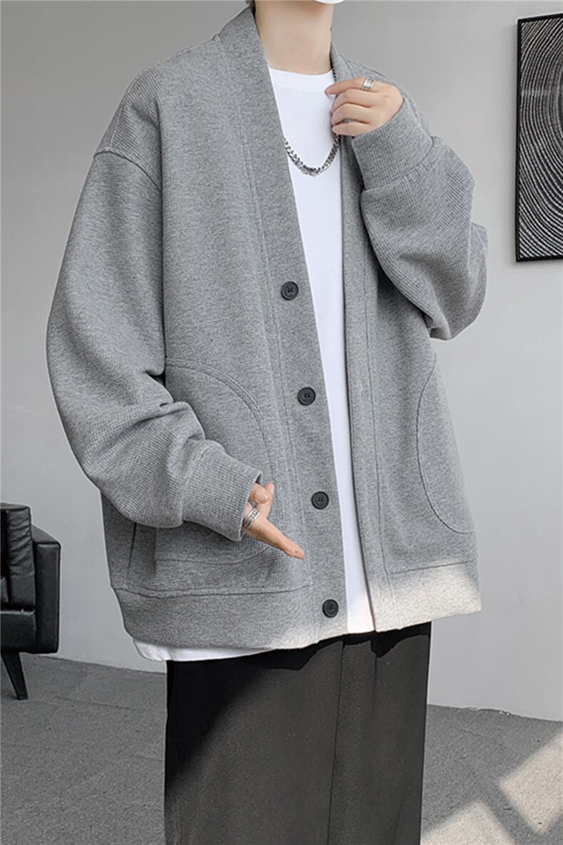 8XL-M春季开衫V领卫衣男港风日系慵懒风痞帅长袖上衣服外套KS001,女装短外套,电商B312