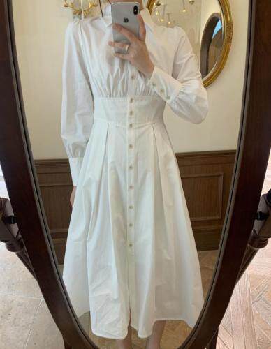 独屿2021春收腰大摆连衣裙全棉面料，女装连衣裙，独屿