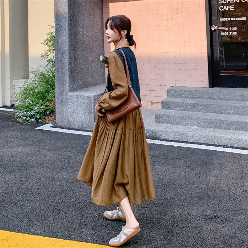 今年流行长袖连衣裙套装女2026春秋新款温柔风显瘦牛仔马甲两件套,女装套装/套裙,印象茜