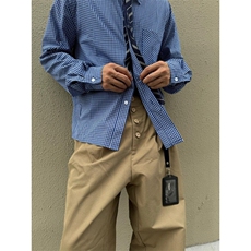 CS001NHH-特P50假两件带领带蓝色格子衬衫男长袖春秋衬衣外套，男装衬衫，星座1007（原301D）