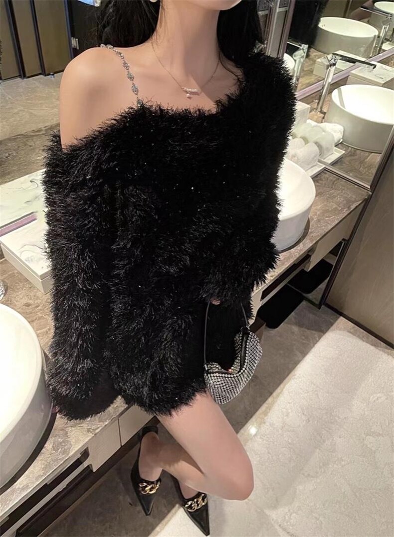 露肩钻带毛衣，女装针织衫/毛衣，CHERRY·印