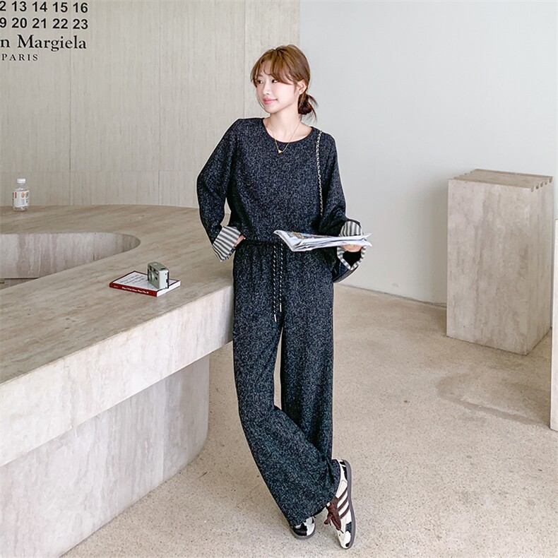 韩版休闲高级感卫衣套装女2025春秋季新款显瘦上衣阔腿长裤两件套,女装套装/套裙,2C029