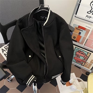 重磅短款呢子棒球服夹克男女立领毛呢飞行服上衣外套2039 P70图片
