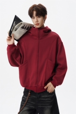8XL-M休闲复古潮美式重磅连帽宽松安克拉红色卫衣外套WY34P8，女装短外套，电商D206-1